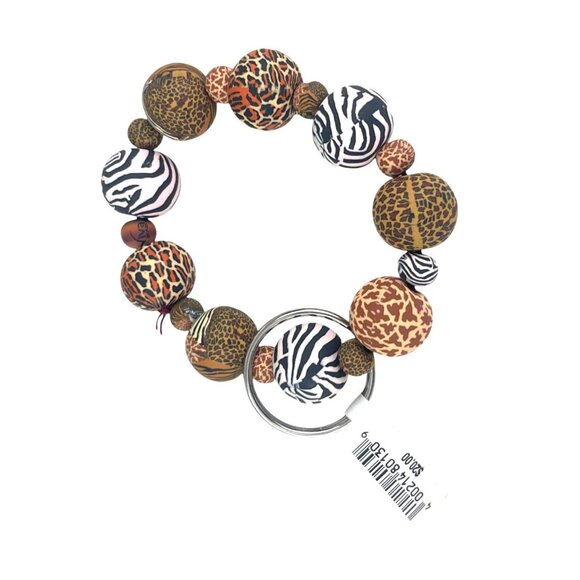 Disney Animal Print Beaded Keychain Bracelet Safari Inspired Beads & Keyring - Picture 2 of 6